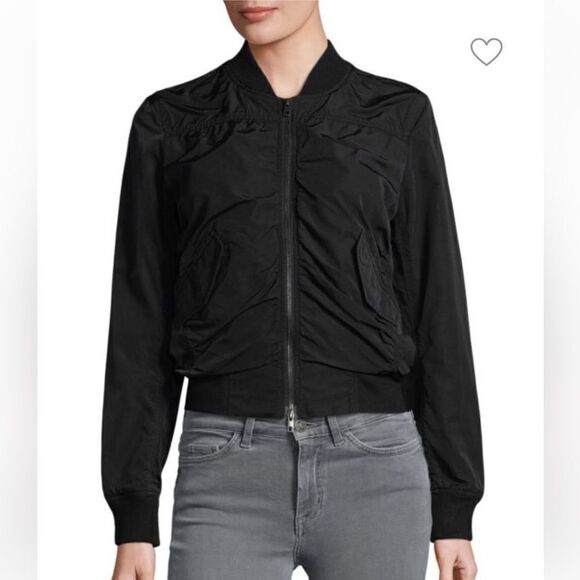 Vince Ruched Bomber Jacket Cropped Black S - Picture 2 of 10